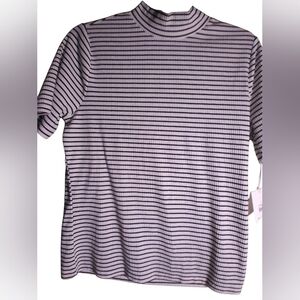 NWT Free Assembly Striped Turtleneck Top Size L Cotton Blend Workwear Office